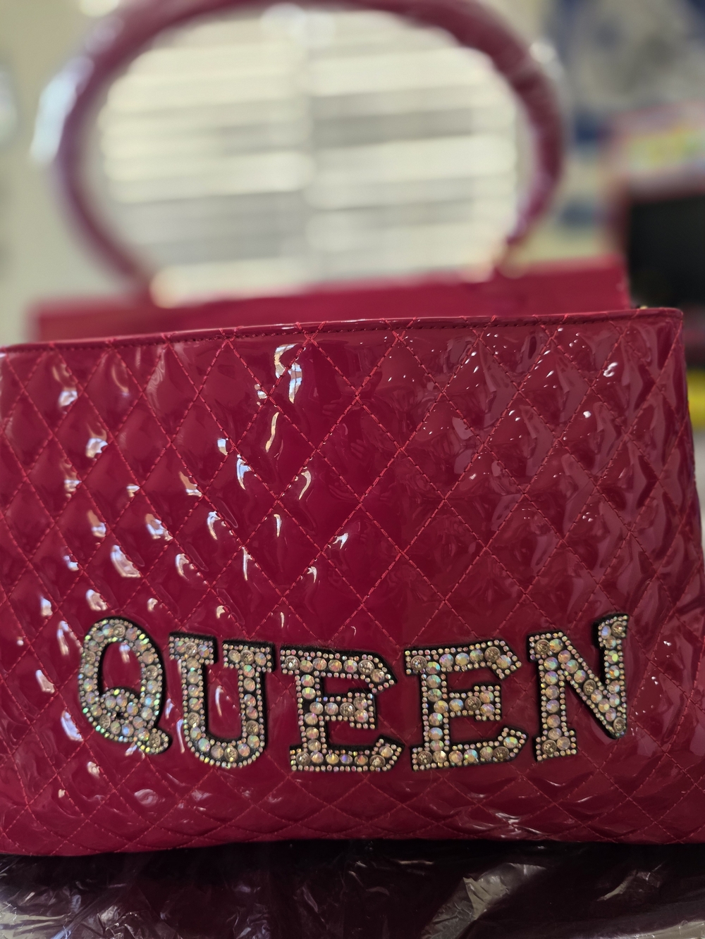 Red Quilted Patent 'QUEEN' Top-Handle Bag